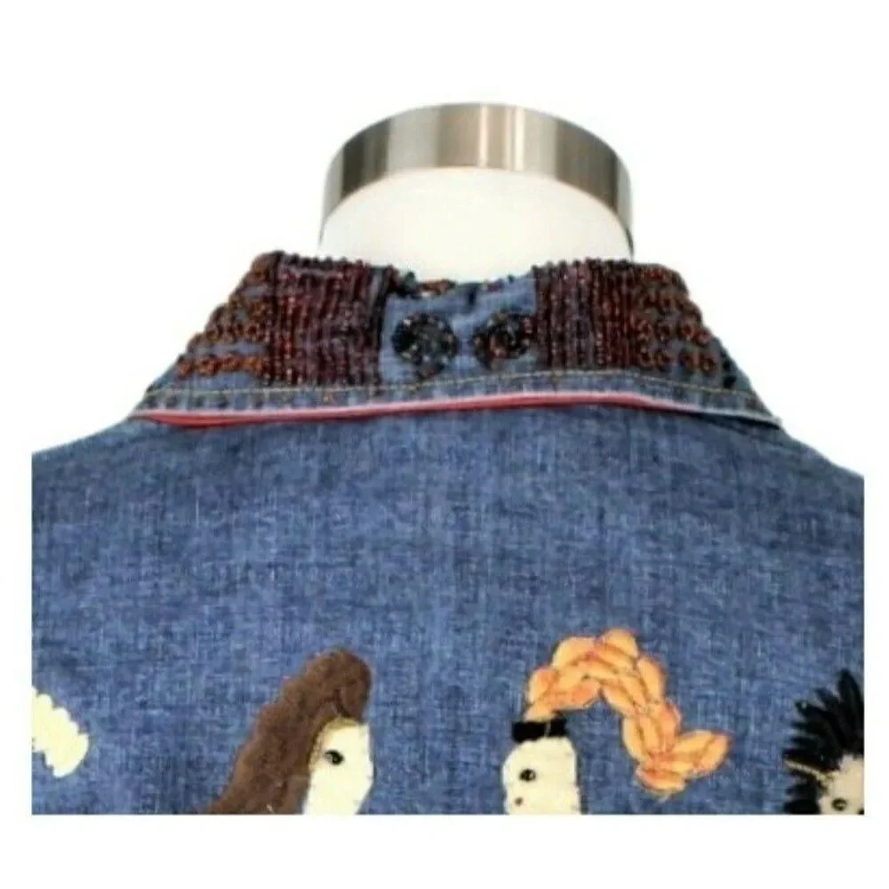 Chico's Denim Jacket Beaded Applique Embroidered Embellished Blue Women's Size 4 - Picture 4 of 11